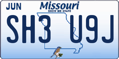 MO license plate SH3U9J