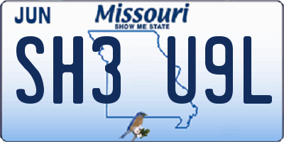 MO license plate SH3U9L