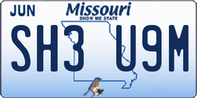 MO license plate SH3U9M