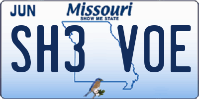 MO license plate SH3V0E