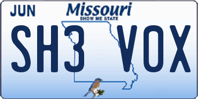 MO license plate SH3V0X
