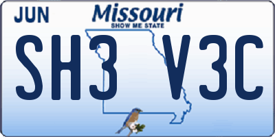 MO license plate SH3V3C