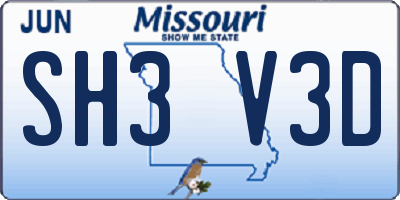 MO license plate SH3V3D