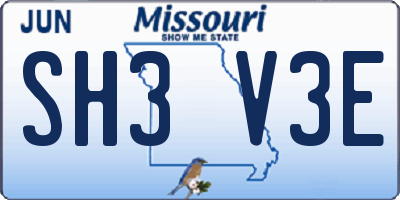 MO license plate SH3V3E