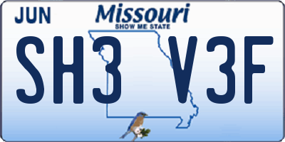 MO license plate SH3V3F