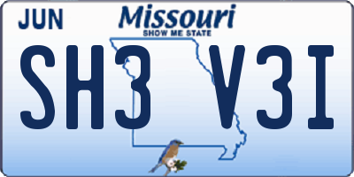 MO license plate SH3V3I