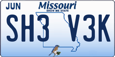 MO license plate SH3V3K