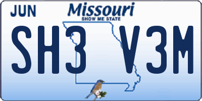 MO license plate SH3V3M