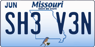 MO license plate SH3V3N