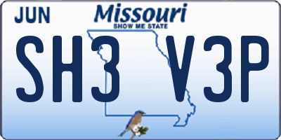 MO license plate SH3V3P