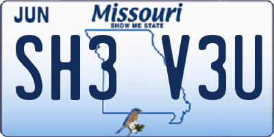 MO license plate SH3V3U