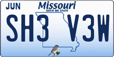 MO license plate SH3V3W