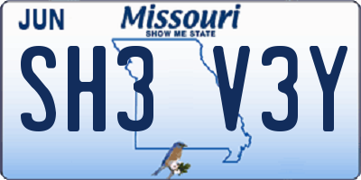 MO license plate SH3V3Y