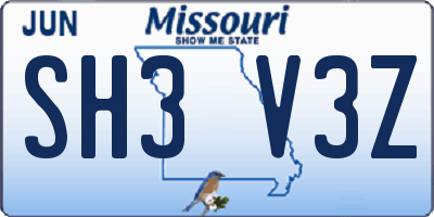 MO license plate SH3V3Z