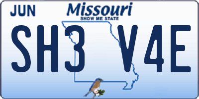 MO license plate SH3V4E