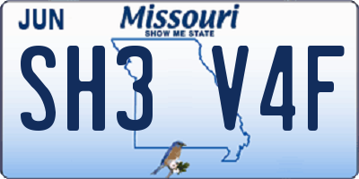 MO license plate SH3V4F
