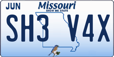 MO license plate SH3V4X