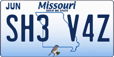 MO license plate SH3V4Z