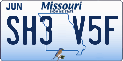 MO license plate SH3V5F