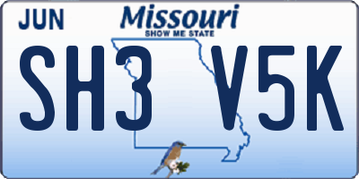 MO license plate SH3V5K