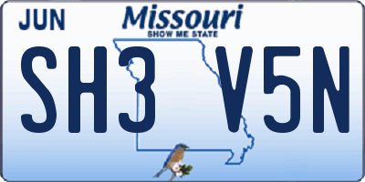 MO license plate SH3V5N