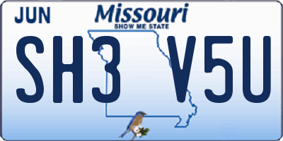 MO license plate SH3V5U