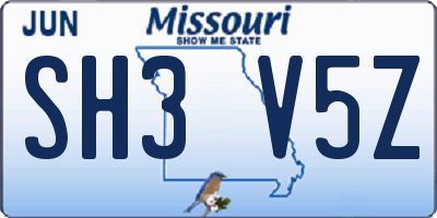 MO license plate SH3V5Z