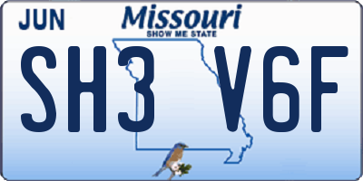 MO license plate SH3V6F