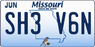 MO license plate SH3V6N