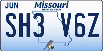 MO license plate SH3V6Z