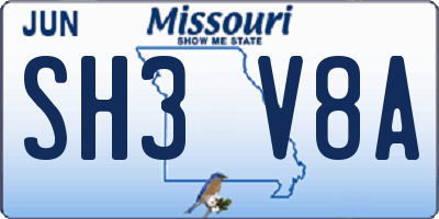 MO license plate SH3V8A