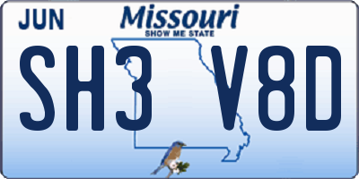 MO license plate SH3V8D