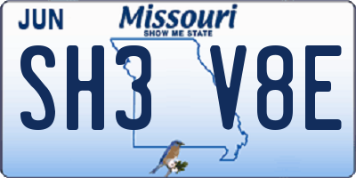 MO license plate SH3V8E