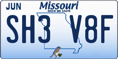 MO license plate SH3V8F