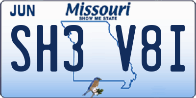 MO license plate SH3V8I