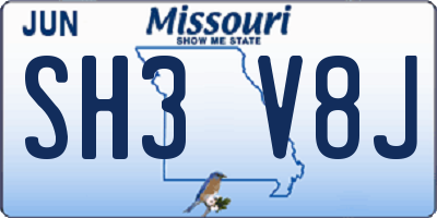 MO license plate SH3V8J