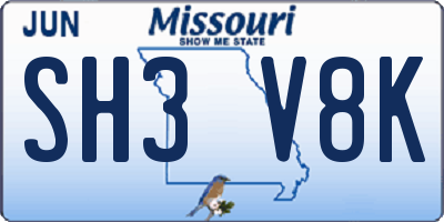 MO license plate SH3V8K