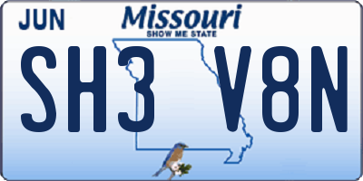 MO license plate SH3V8N