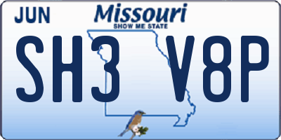 MO license plate SH3V8P