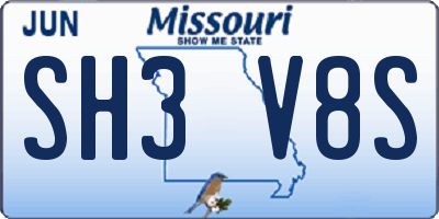 MO license plate SH3V8S