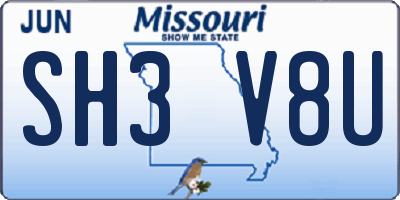 MO license plate SH3V8U