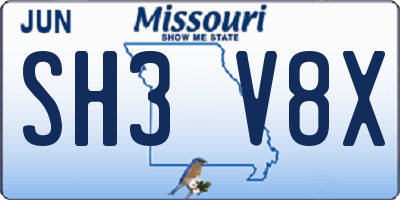 MO license plate SH3V8X
