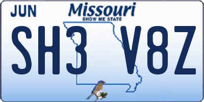 MO license plate SH3V8Z