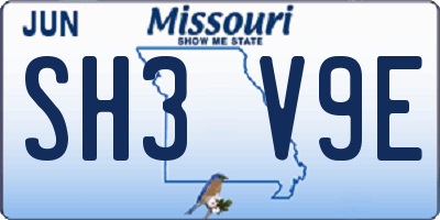 MO license plate SH3V9E