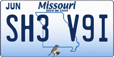 MO license plate SH3V9I