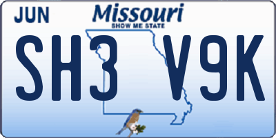 MO license plate SH3V9K