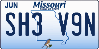 MO license plate SH3V9N