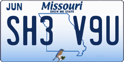 MO license plate SH3V9U