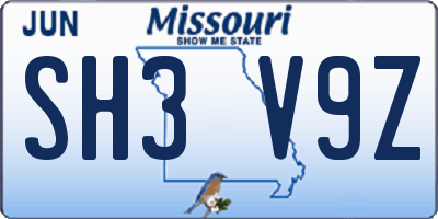 MO license plate SH3V9Z