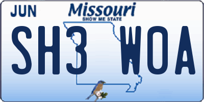 MO license plate SH3W0A